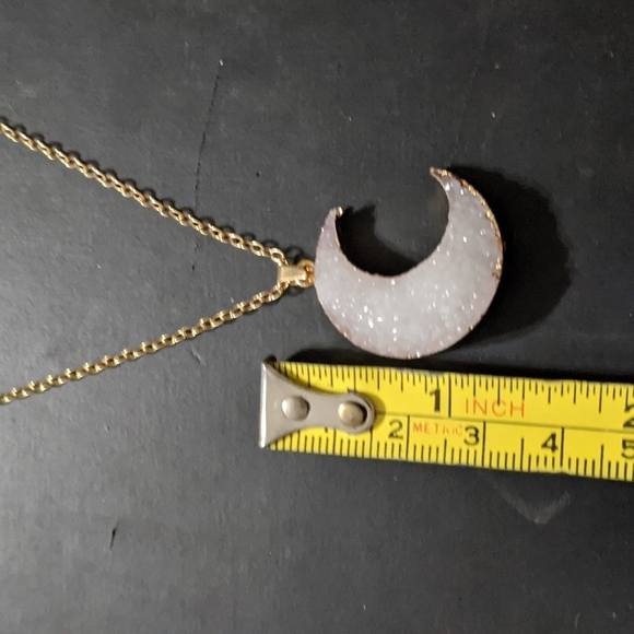 Gold Tone White Resin Crescent Moon Pendant Statement Necklace - Picture 3 of 3